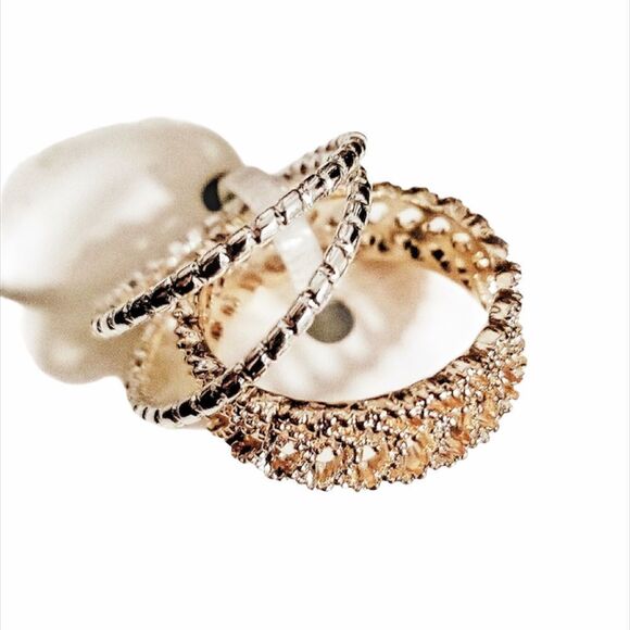 Silver and Rose Gold Ring Set - Picture 1 of 5